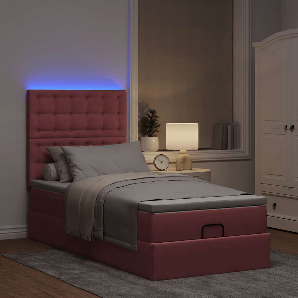 Ottoman-Bett mit Matratzen & LEDs Rosa 100x200 cm Samt