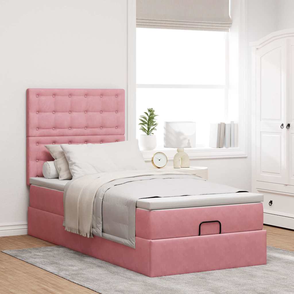 Ottoman-Bett mit Matratzen & LEDs Rosa 100x200 cm Samt