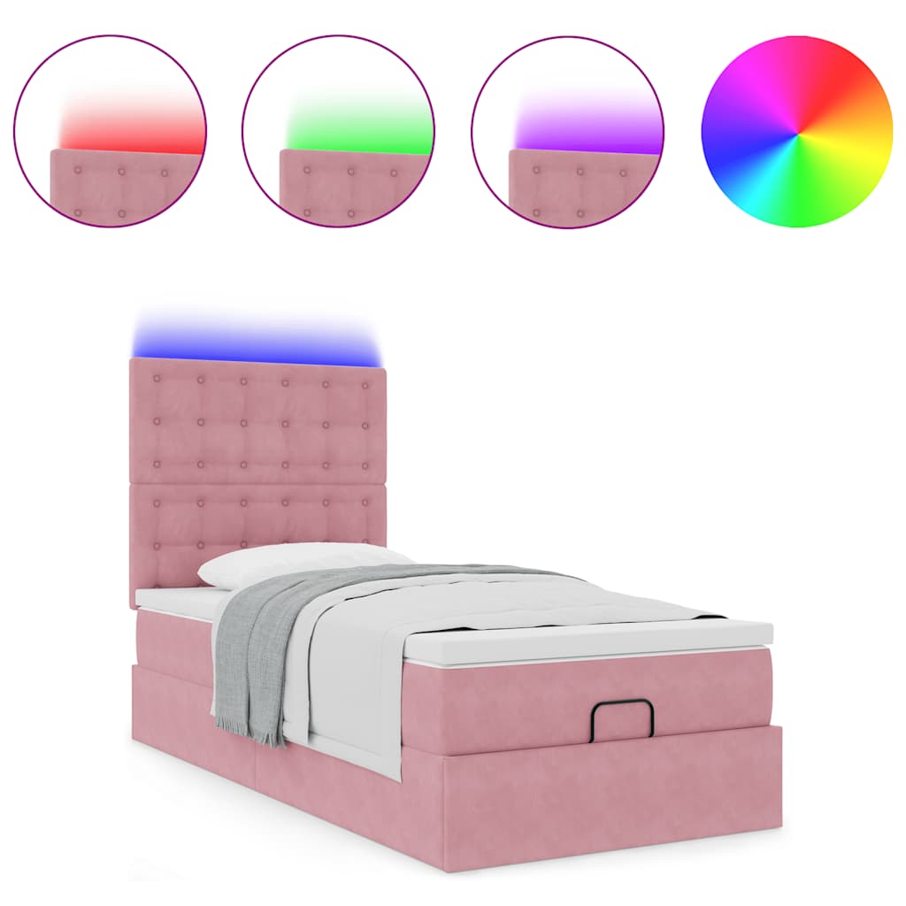 Ottoman-Bett mit Matratzen & LEDs Rosa 100x200 cm Samt