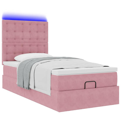 Ottoman-Bett mit Matratzen & LEDs Rosa 100x200 cm Samt