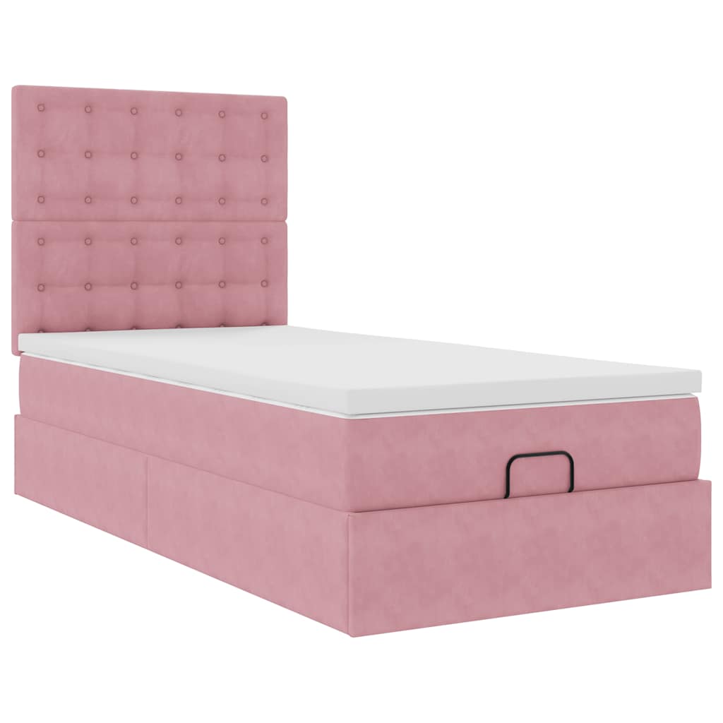 Ottoman-Bett mit Matratzen & LEDs Rosa 100x200 cm Samt