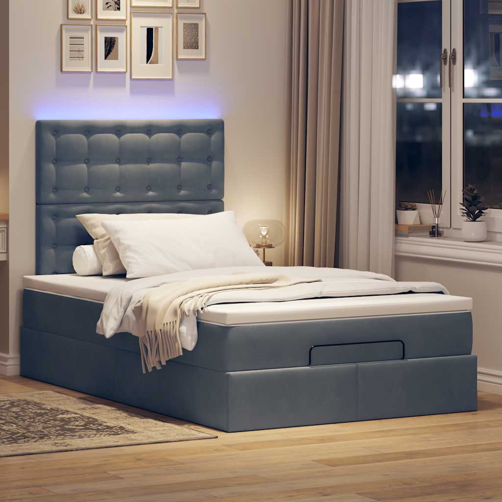 Ottoman-Bett mit Matratzen & LEDs Dunkelgrau 120x190 cm Samt