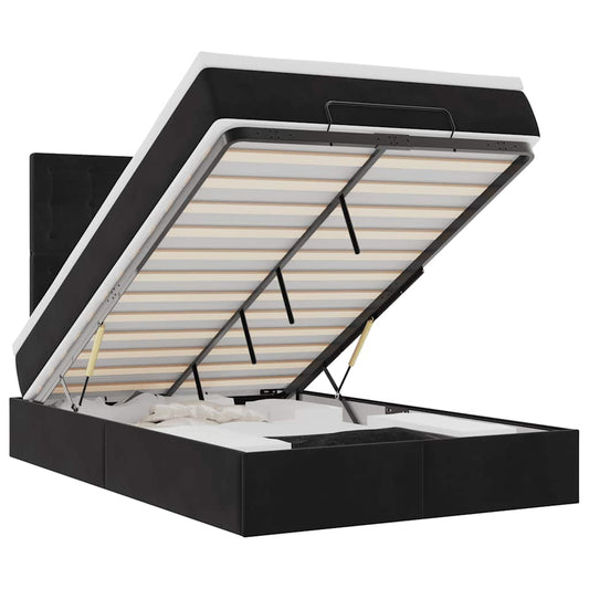 Ottoman-Bett mit Matratzen & LEDs Schwarz 120x190 cm Samt