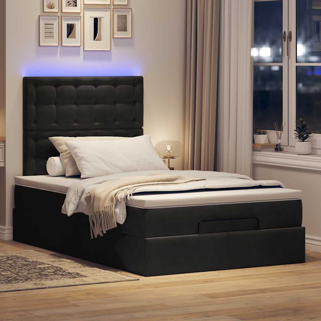 Ottoman-Bett mit Matratzen & LEDs Schwarz 120x190 cm Samt