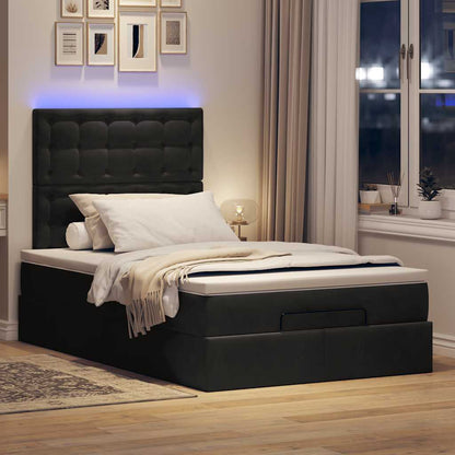 Ottoman-Bett mit Matratzen & LEDs Schwarz 120x190 cm Samt