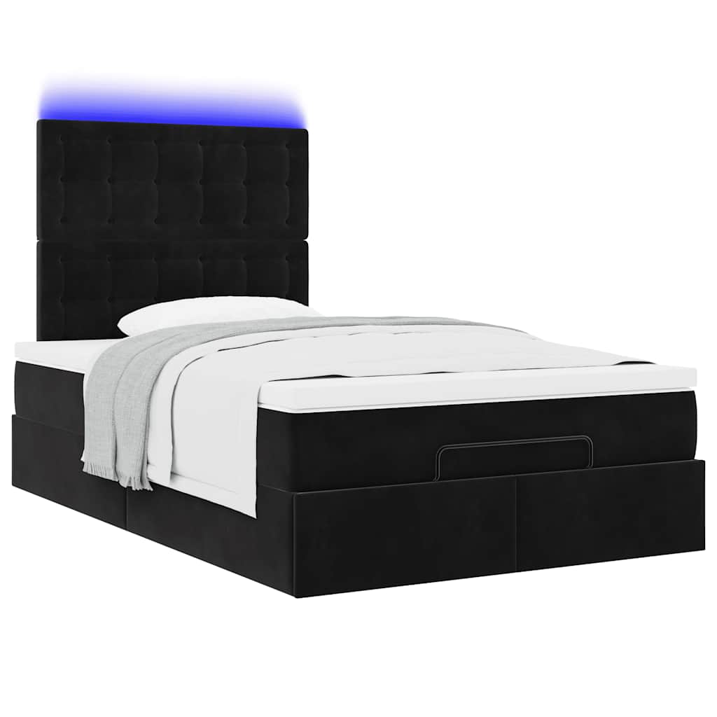 Ottoman-Bett mit Matratzen & LEDs Schwarz 120x190 cm Samt