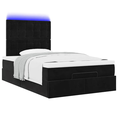 Ottoman-Bett mit Matratzen & LEDs Schwarz 120x190 cm Samt