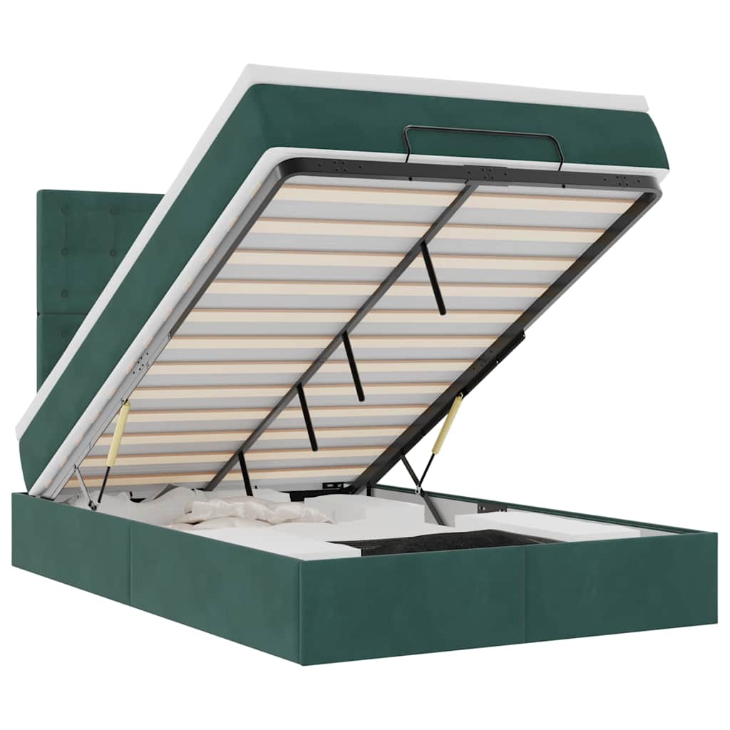 Ottoman-Bett mit Matratzen & LEDs Dunkelgrün 120x190 cm Samt
