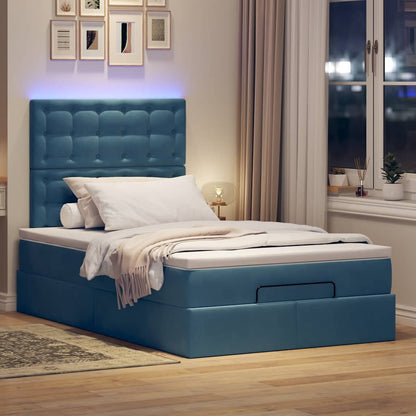 Ottoman-Bett mit Matratzen & LEDs Dunkelblau 120x190 cm Samt