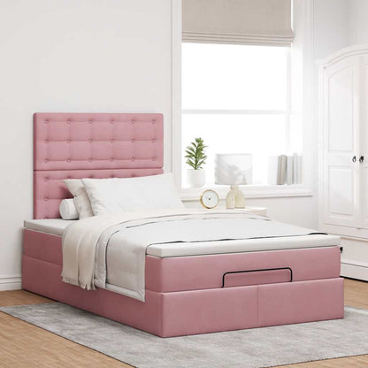 Ottoman-Bett mit Matratzen & LEDs Rosa 120x190 cm Samt