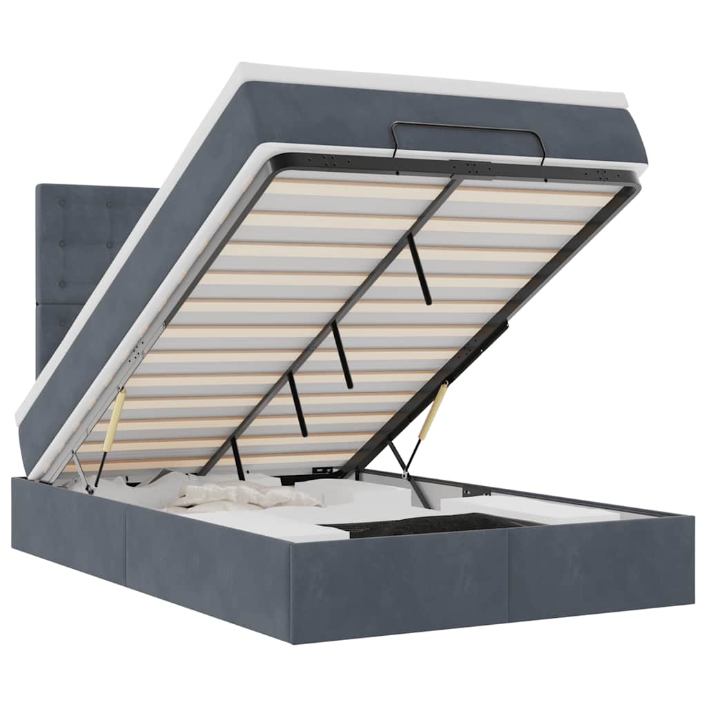 Ottoman-Bett mit Matratzen & LEDs Dunkelgrau 120x200 cm Samt