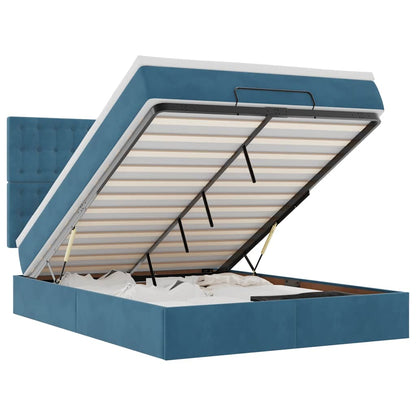 Ottoman-Bett mit Matratzen & LEDs Dunkelblau 140x200 cm Samt