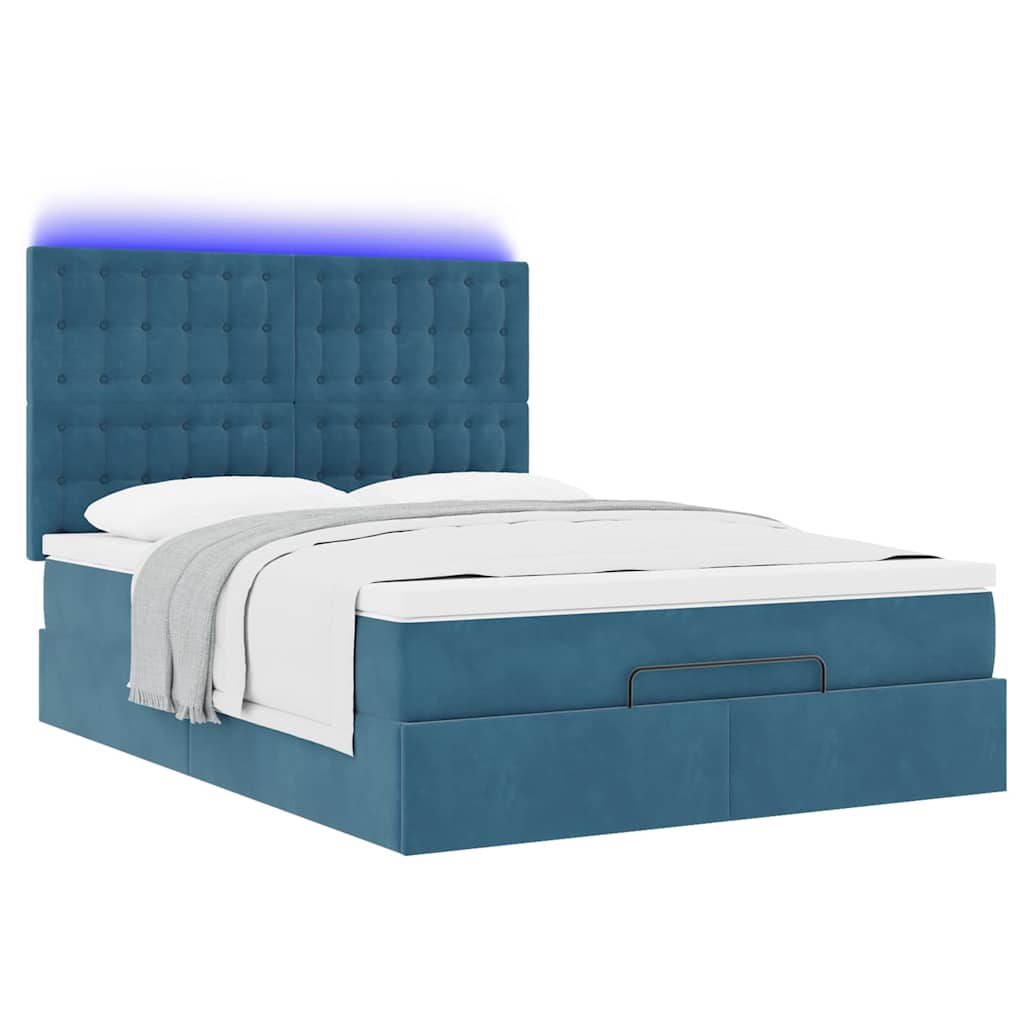 Ottoman-Bett mit Matratzen & LEDs Dunkelblau 140x200 cm Samt