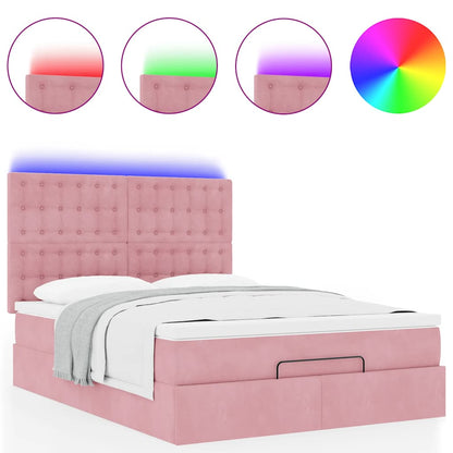 Ottoman-Bett mit Matratzen & LEDs Rosa 140x200 cm Samt