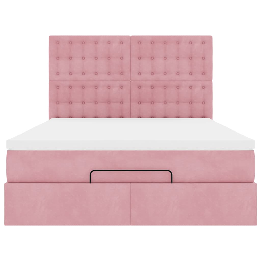 Ottoman-Bett mit Matratzen & LEDs Rosa 140x200 cm Samt
