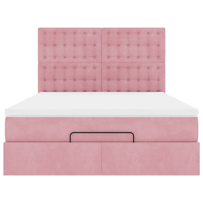 Ottoman-Bett mit Matratzen & LEDs Rosa 140x200 cm Samt