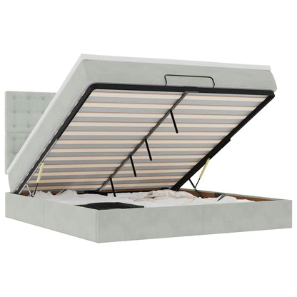 Ottoman-Bett mit Matratzen & LEDs Hellgrau 160x200 cm Samt