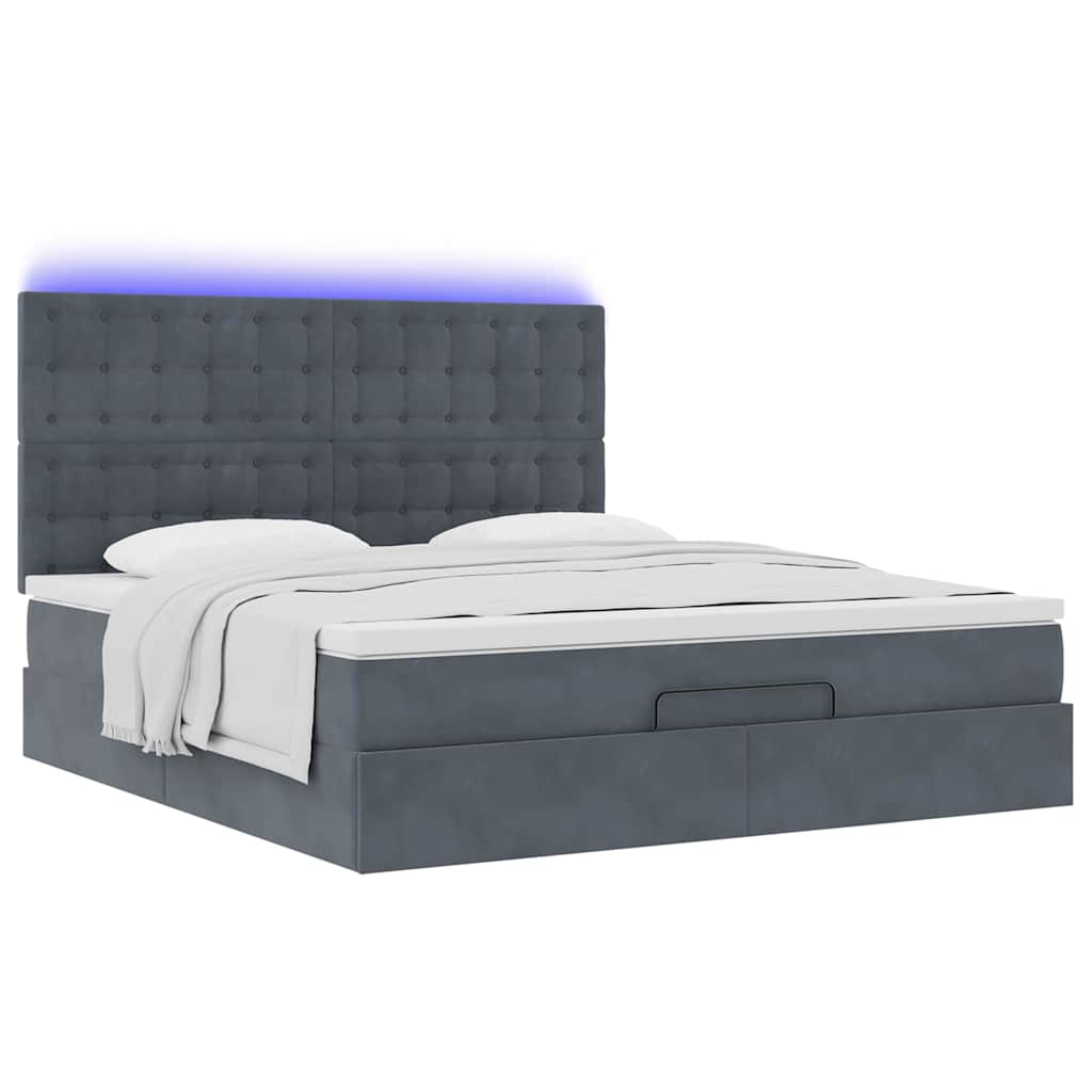 Ottoman-Bett mit Matratzen & LEDs Dunkelgrau 160x200 cm Samt