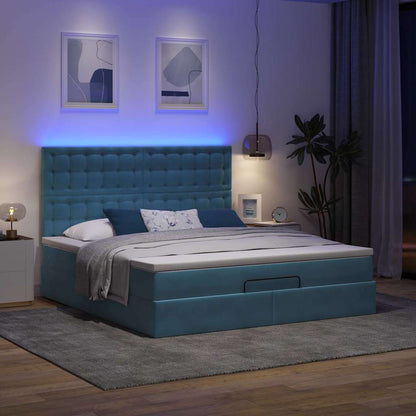 Ottoman-Bett mit Matratzen & LEDs Dunkelblau 160x200 cm Samt