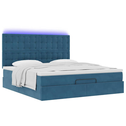 Ottoman-Bett mit Matratzen & LEDs Dunkelblau 160x200 cm Samt