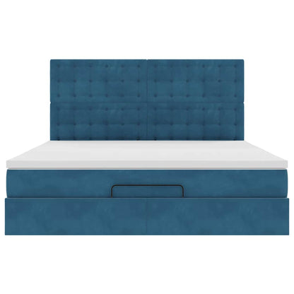 Ottoman-Bett mit Matratzen & LEDs Dunkelblau 160x200 cm Samt