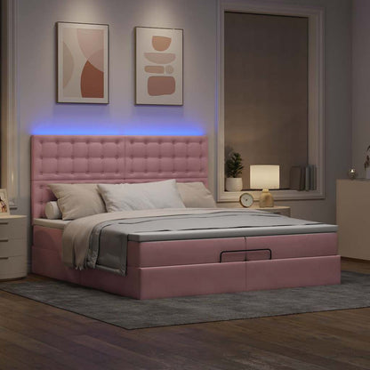 Ottoman-Bett mit Matratzen & LEDs Rosa 200x200 cm Samt