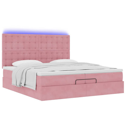 Ottoman-Bett mit Matratzen & LEDs Rosa 200x200 cm Samt