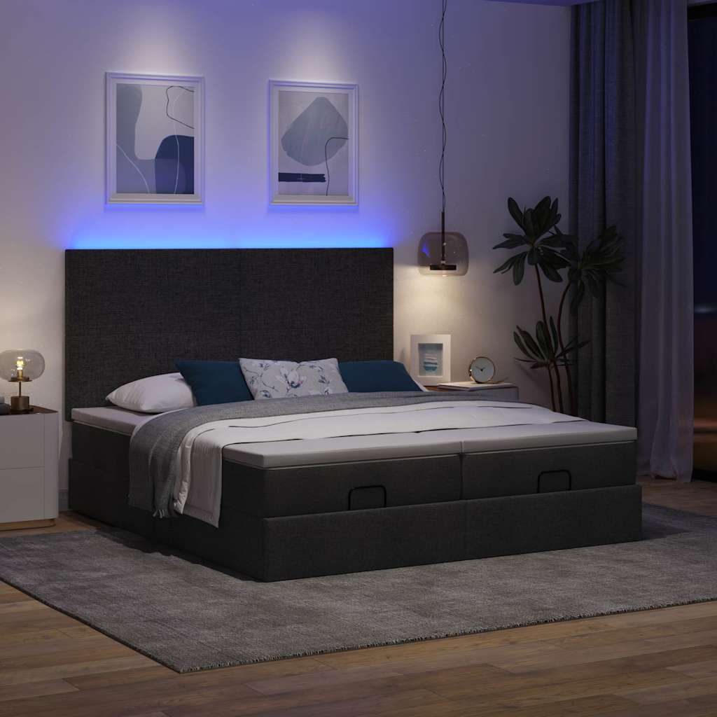 Ottoman-Bett mit Matratzen & LEDs Schwarz 160x200 cm Stoff