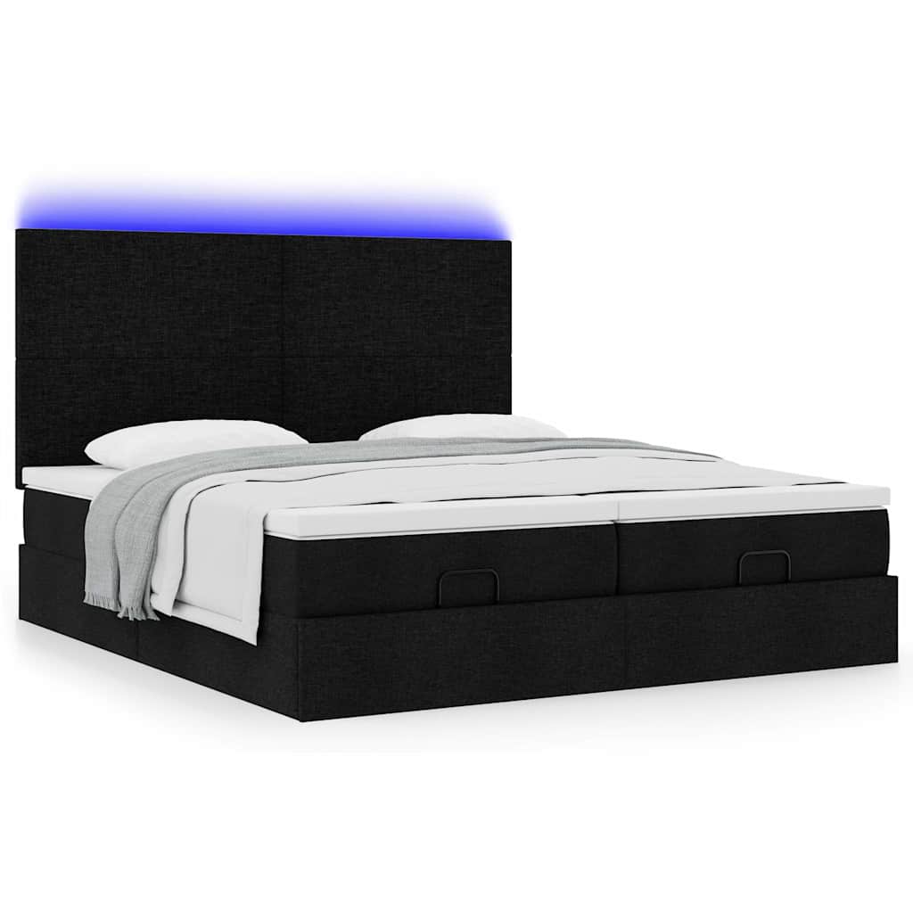 Ottoman-Bett mit Matratzen & LEDs Schwarz 160x200 cm Stoff