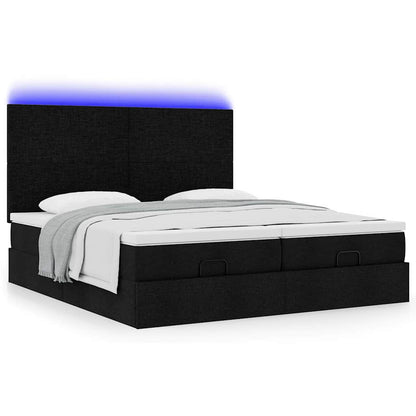 Ottoman-Bett mit Matratzen & LEDs Schwarz 160x200 cm Stoff