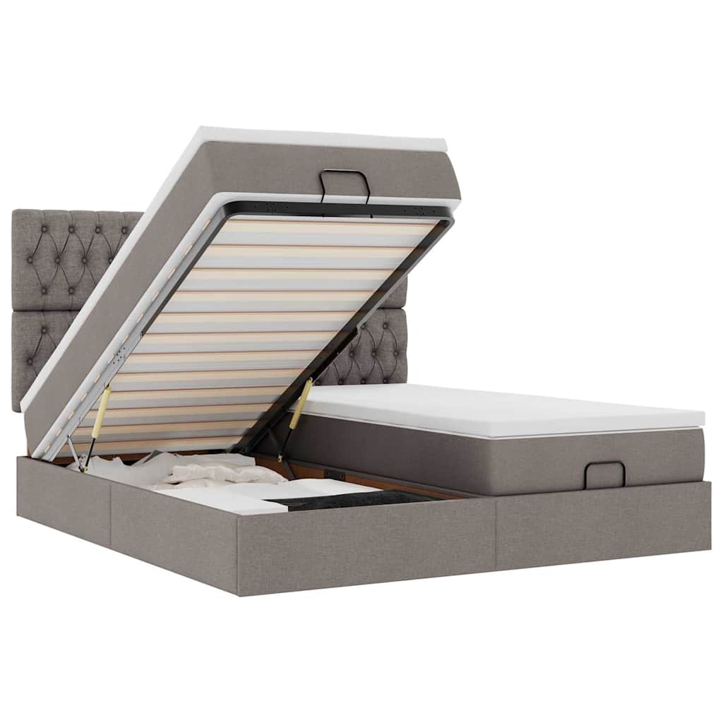 Ottoman-Bett mit Matratzen & LEDs Taupe 160x200 cm Stoff