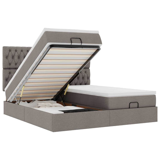 Ottoman-Bett mit Matratzen & LEDs Taupe 160x200 cm Stoff