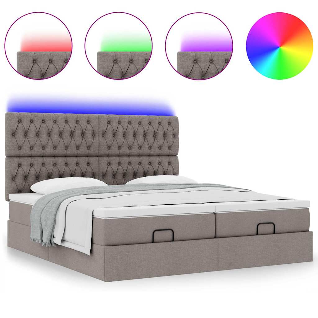 Ottoman-Bett mit Matratzen & LEDs Taupe 160x200 cm Stoff