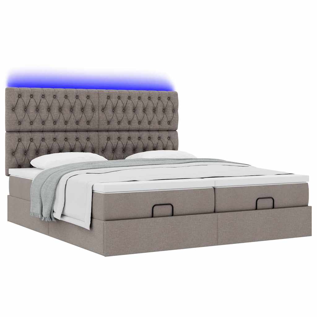 Ottoman-Bett mit Matratzen & LEDs Taupe 160x200 cm Stoff