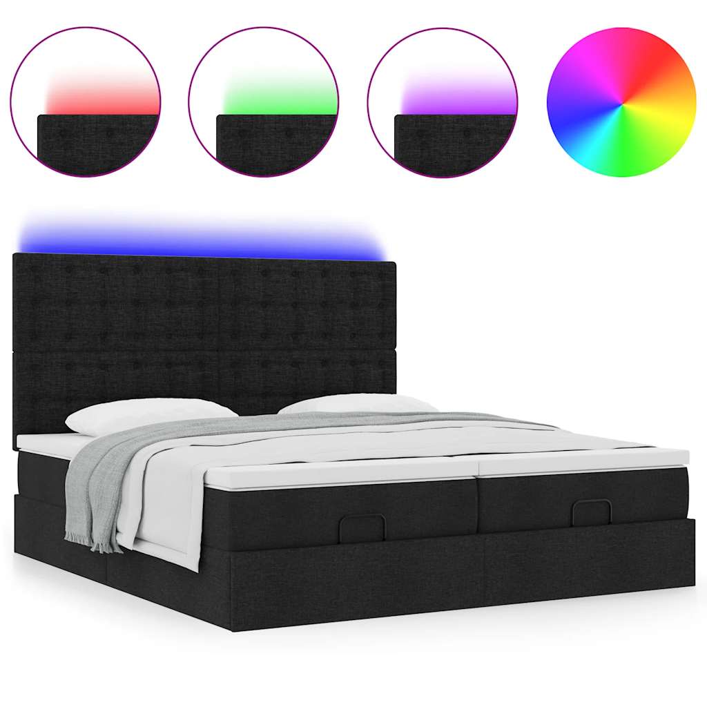 Ottoman-Bett mit Matratzen & LEDs Schwarz 160x200 cm Stoff