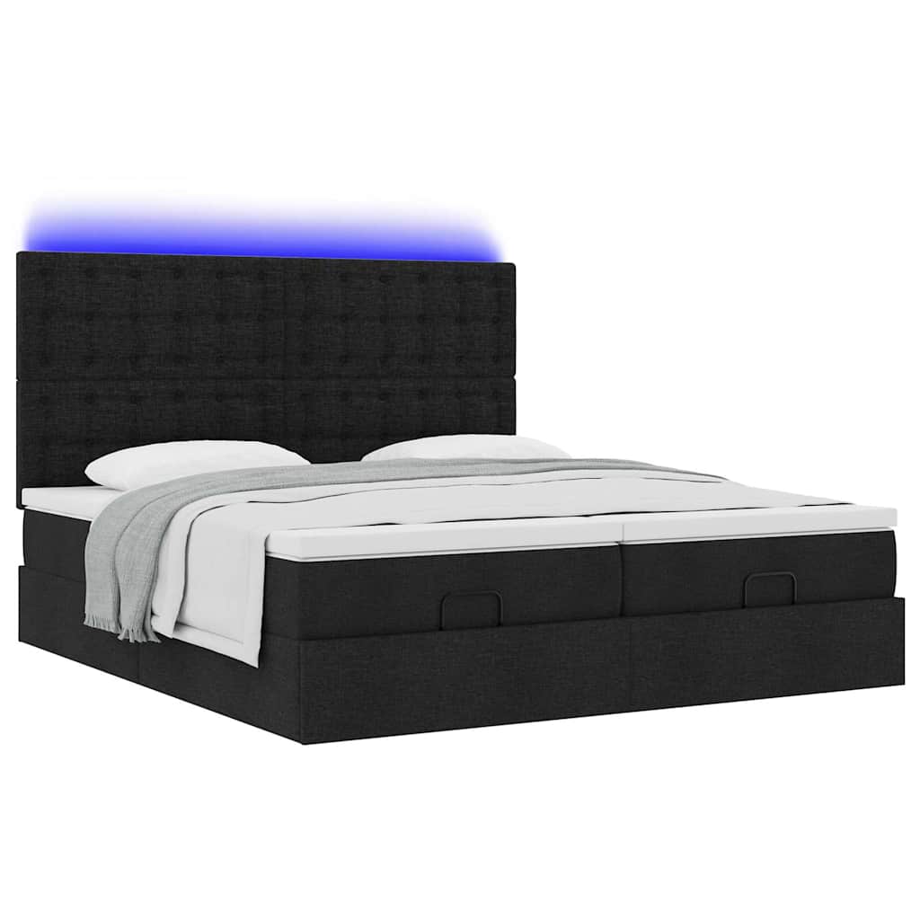 Ottoman-Bett mit Matratzen & LEDs Schwarz 160x200 cm Stoff