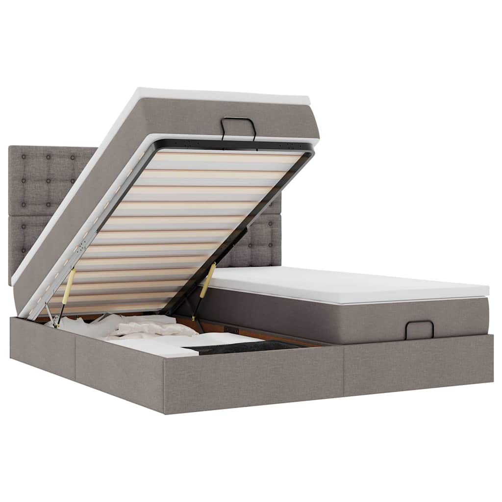 Ottoman-Bett mit Matratzen & LEDs Taupe 160x200 cm Stoff