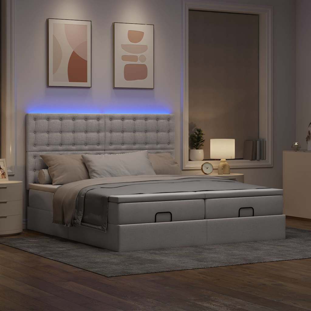 Ottoman-Bett mit Matratzen & LEDs Taupe 160x200 cm Stoff