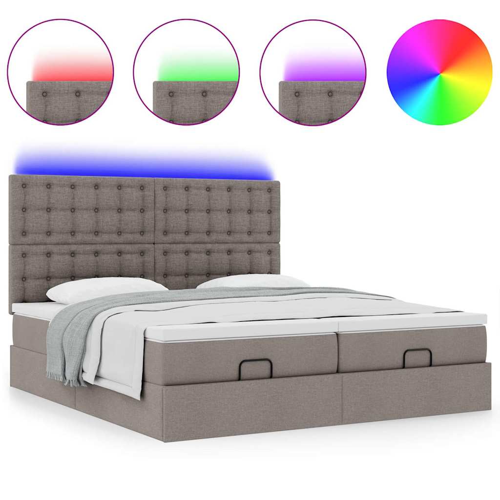 Ottoman-Bett mit Matratzen & LEDs Taupe 160x200 cm Stoff
