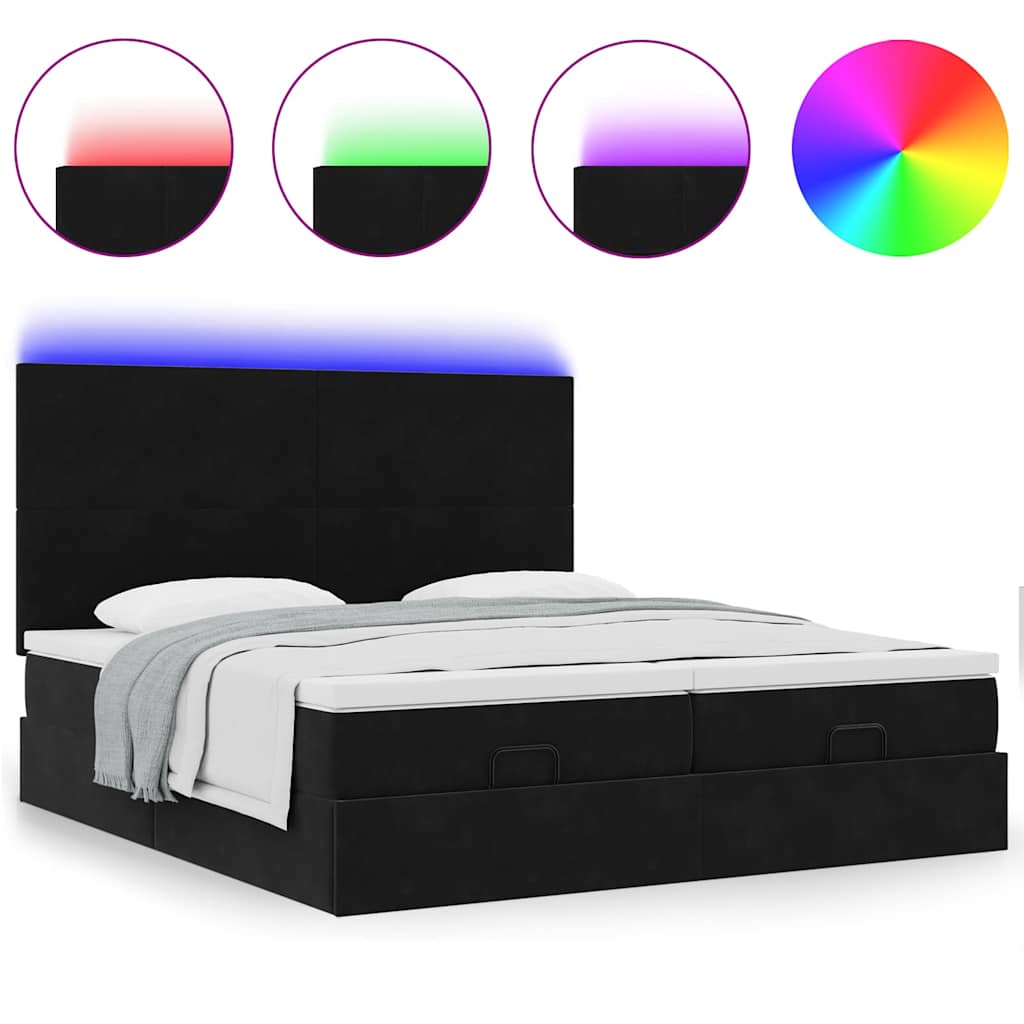 Ottoman-Bett mit Matratzen & LEDs Schwarz 180x200 cm Samt