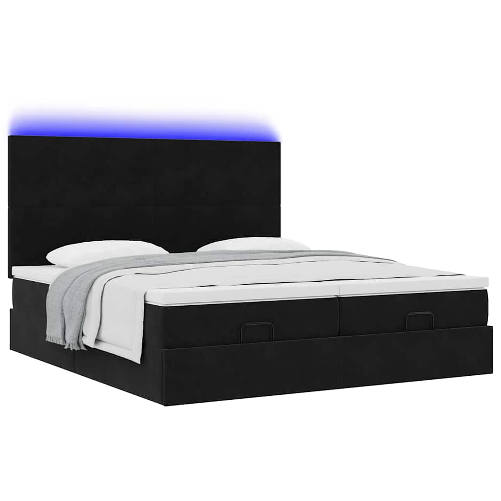 Ottoman-Bett mit Matratzen & LEDs Schwarz 180x200 cm Samt
