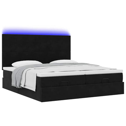 Ottoman-Bett mit Matratzen & LEDs Schwarz 180x200 cm Samt