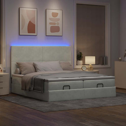 Ottoman-Bett mit Matratzen & LEDs Hellgrau 200x200 cm Samt