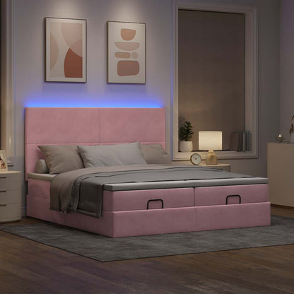 Ottoman-Bett mit Matratzen & LEDs Rosa 200x200 cm Samt