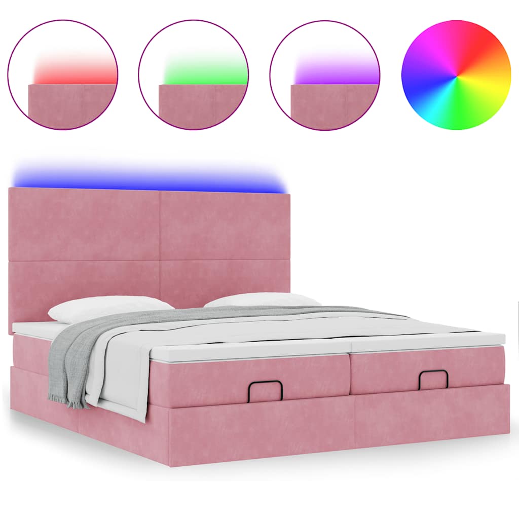 Ottoman-Bett mit Matratzen & LEDs Rosa 200x200 cm Samt
