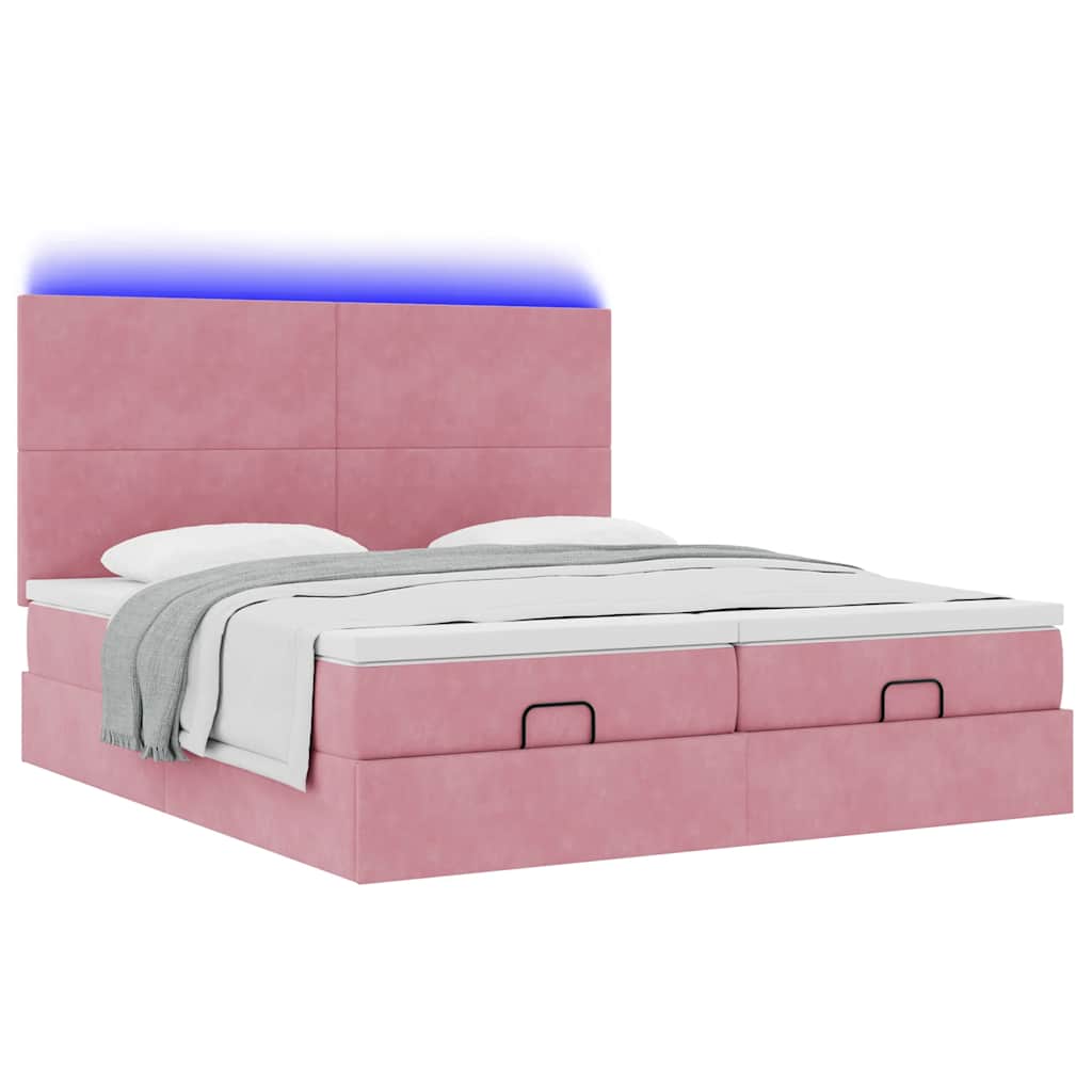 Ottoman-Bett mit Matratzen & LEDs Rosa 200x200 cm Samt