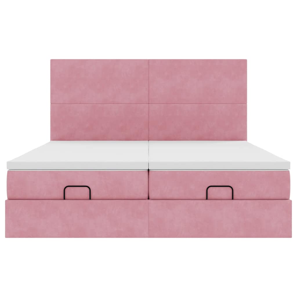Ottoman-Bett mit Matratzen & LEDs Rosa 200x200 cm Samt