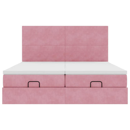 Ottoman-Bett mit Matratzen & LEDs Rosa 200x200 cm Samt
