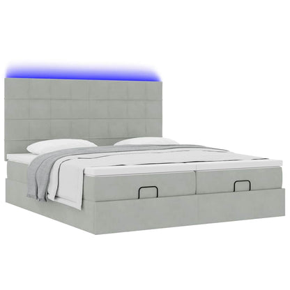 Ottoman-Bett mit Matratzen & LEDs Hellgrau 200x200 cm Samt
