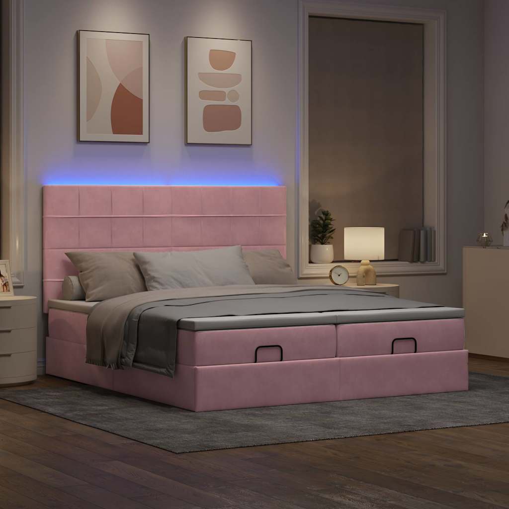 Ottoman-Bett mit Matratzen & LEDs Rosa 200x200 cm Samt